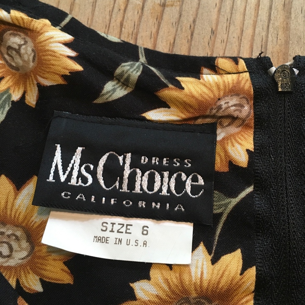 Vintage MsChoice California Sunflower Print Black Floral Mini Dress - Picture 7 of 15